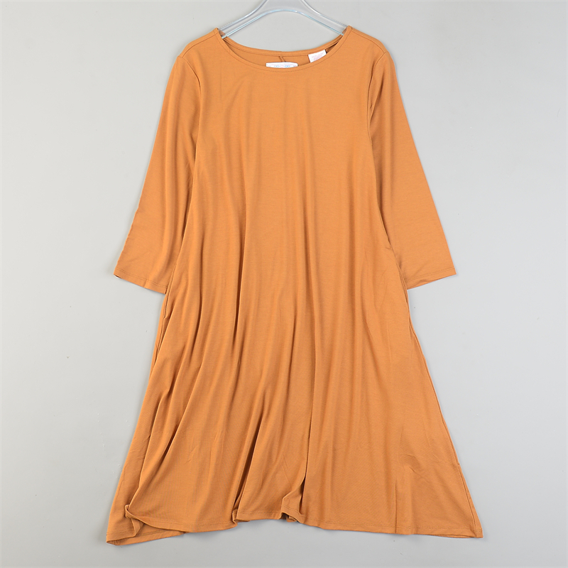 外贸精品休闲人棉长袖T恤连衣裙L84915秋季重感垂顺显瘦A字中长裙