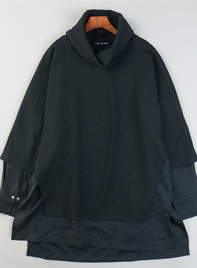 日单潮牌拼接假两件卫衣T恤男女L84472套头堆堆领文艺松弛感上衣