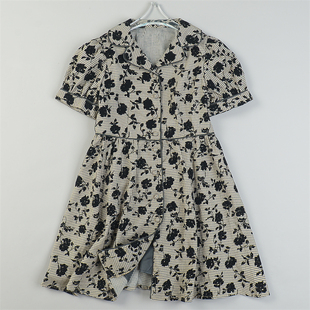 高货日单甜美植绒花碎格连衣裙84277单排扣短袖 A字裙春夏高腰短裙