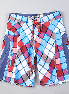 高端美式男士运动休闲短裤7.23H79742夏潮流格子宽松系带沙滩中裤