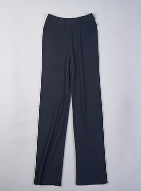 621黑色微喇叭女神拖地长裤78432夏秋针织垂感高腰开叉包臀休闲裤