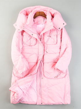 精品中长款羽绒服女L85599防风立领连帽设计冬季白鸭绒朋克装外套