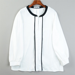 L85786拼色条边套头款 衬衫 春季 新款 上衣 日单大码 休闲气质长袖 女装