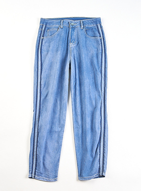 爆款天丝牛仔裤女夏秋薄款H83490新款中高腰显瘦宽松直筒阔腿长裤