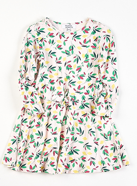 品质外贸童装甜美碎花长袖连衣裙4.29H82230春夏圆领抽绳收腰中裙