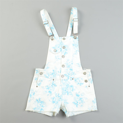 精品潮牌印花纯棉牛仔背带短裤女L83854甜美减龄春夏季叠穿连体裤