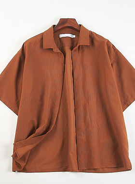 日单休闲开衫短袖衬衫男女H84420夏秋季宽松百搭纯色简约上衣衬衣