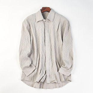 潮流衬衣春夏新款 褶皱感H85685韩版 痞帅宽松上衣 男长袖 高级感衬衫