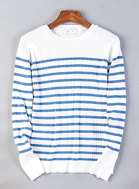 韩国单螺纹条纹圆领毛衣女11.5H80744秋冬弹力修身打底长袖针织衫