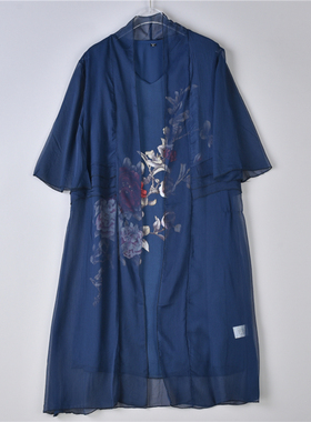 712复古国风连衣裙+长款披肩开衫L74809宽松舒适文艺印花夏两件套