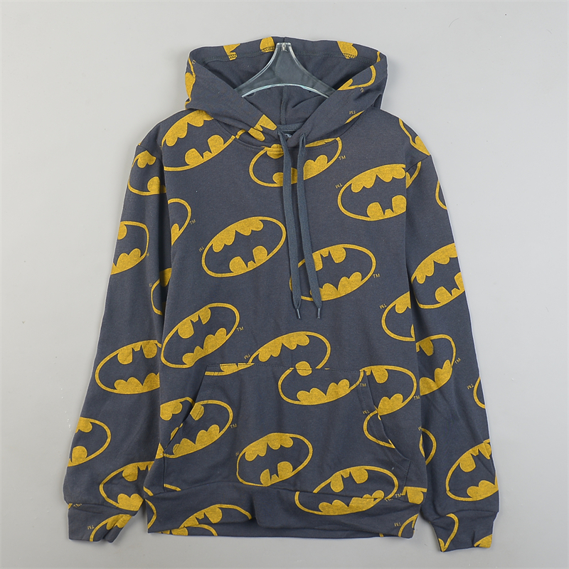 外贸宽松加绒连帽卫衣男女L85111潮流蝙蝠印花袋鼠兜秋冬学生帽衫