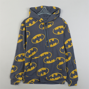 外贸宽松加绒连帽卫衣男女L85111潮流蝙蝠印花袋鼠兜秋冬学生帽衫