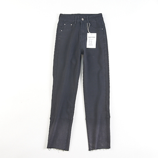 休闲烟管裤 韩版 显瘦修身 女H83293夏秋新款 中高腰直筒黑色牛仔长裤