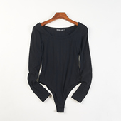 精品天丝圆领长袖 显瘦连体上衣 弹力修身 连裆打底衫 女H83049春秋季