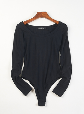 精品天丝圆领长袖连裆打底衫女H83049春秋季弹力修身显瘦连体上衣