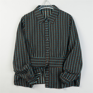 日单刺绣条纹棉麻长袖 女2.24L85813清甜文艺宽松型春休闲上衣 衬衫