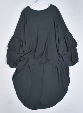 欧美单宽松大码雪纺长袖连衣裙女41L82187春夏前短后长设计感上衣