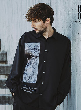 日单潮流男女生印花长袖衬衫10.7L84526宽松文艺垂顺抗皱休闲上衣