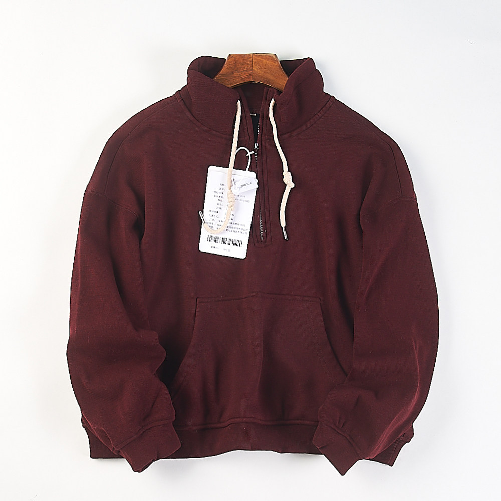 日系半拉链立领加绒保暖卫衣女H85603秋冬宽松套头运动上衣短外套