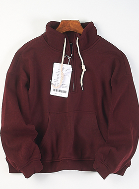 日系半拉链立领加绒保暖卫衣女H85603秋冬宽松套头运动上衣短外套