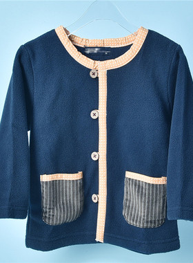 日单男女童绒衫10.11L71386品质拼色包边双口袋长袖开衫秋季外套