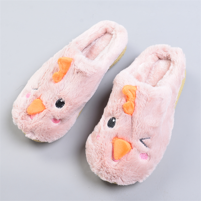 524韩版卡通毛绒棉拖鞋女80244秋冬青少年保暖舒适软底居家拖鞋子