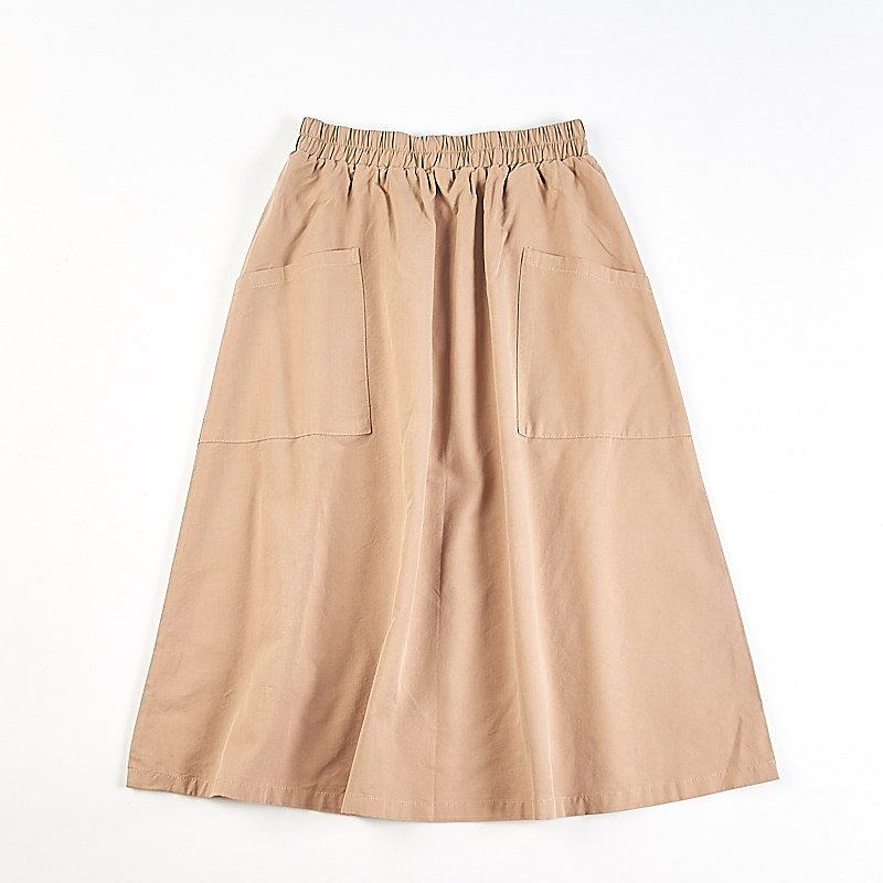 精品全棉纱卡纯色半身裙女83434夏秋松紧高腰A字大摆显瘦中长裙子