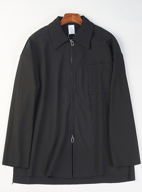 高级感美式拉链长袖衬衫男士外套H85652翻领垂感穿搭一体宽松上衣