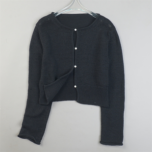 精品温柔风短款针织开衫毛衣女L84017秋冬圆领显瘦百搭上衣短外套