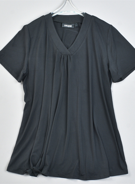 外贸大码V领短袖T恤女82675垂顺显瘦修身型纯色百搭夏季凉感上衣
