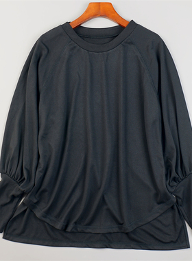 日单宽松纯色圆领卫衣女L84452春秋季设计感落肩灯笼束口长袖上衣