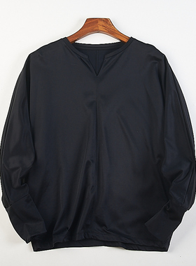 日单宽松显瘦黑色长袖T恤女H84180春秋新款V领蝙蝠衫内搭外穿上衣