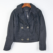 35美式 翻领机车皮衣短外套女H81036复古双排扣街头直筒PU皮夹克潮