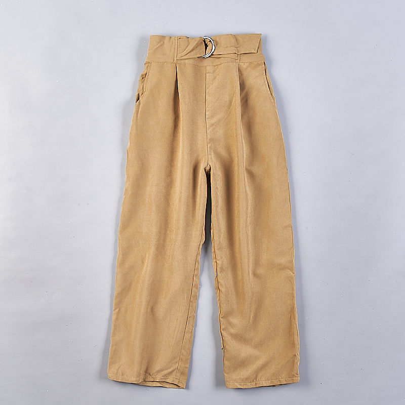 日单纯色休闲阔腿裤女童2.24H77910春夏复古松紧高腰系带显瘦长裤