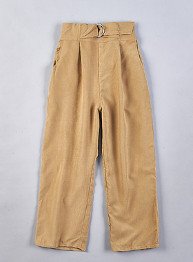 日单纯色休闲阔腿裤女童2.24H77910春夏复古松紧高腰系带显瘦长裤