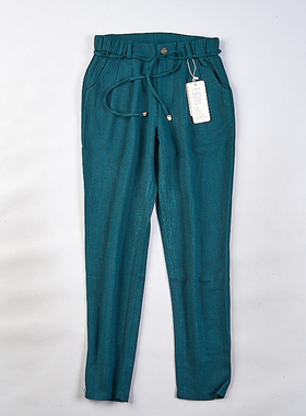 日系棉麻小脚裤女1119H80824春秋新款高腰宽松显瘦亚麻哈伦长裤子