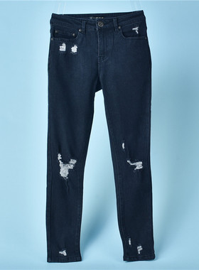 68日单潮流做旧破洞小脚牛仔裤女L71530弹力修身显瘦休闲铅笔长裤