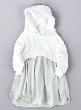 女孩日单假两件连衣裙4.15L73738连帽卫衣长袖裙宽松女童亲子短裙