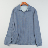 翻立领条纹套头卫衣L84110春秋宽松长袖 外贸大码 男士 商务休闲上衣