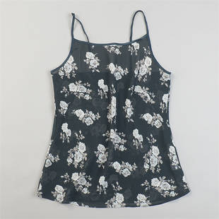 日单蝉翼透视碎花吊带女打底衫L84960露肩美背修身型夏季纯欲小衫