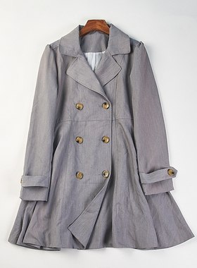 日单剪镖双排扣中长款风衣女H84680春秋西装领收腰气质ol通勤外套