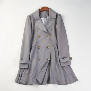 日单剪镖双排扣中长款 领收腰气质ol通勤外套 风衣女H84680春秋西装