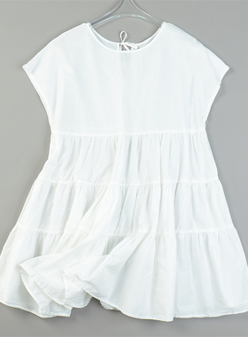 日系原宿蛋糕连衣裙女84346夏季宽松落肩短袖柔美减龄高腰A字中裙