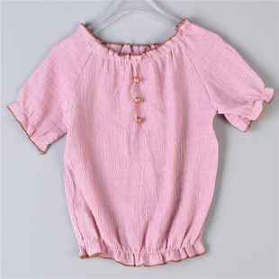 74889圆领木耳边创意压褶纹洋气短袖 上衣夏 T恤衫 630甜美少女童装