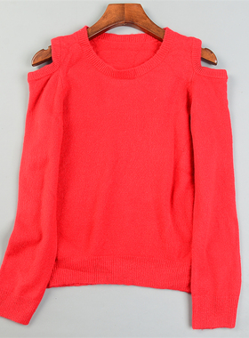 日单剪镖露肩毛衣针织衫女L84515弹力修身短上衣秋冬季外穿打底衫