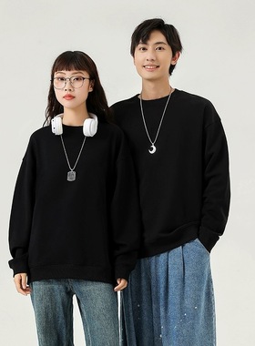 1018韩版宽松大码纯色卫衣男女69389美式基础款圆领套头bf风外套