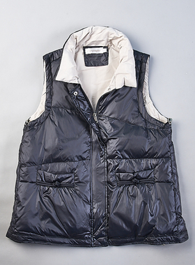 宽松文艺无袖保暖羽绒服背心女1015H80573冬装撞色盘扣白鸭绒马甲