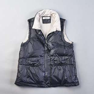 宽松文艺无袖 撞色盘扣白鸭绒马甲 保暖羽绒服背心女1015H80573冬装
