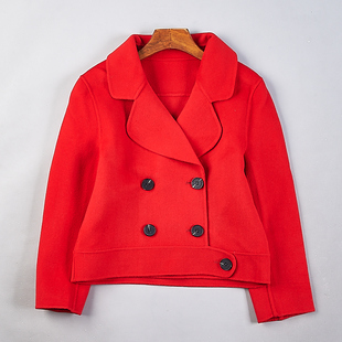 复古翻领双排扣羊毛呢大衣女9.17H80456秋冬新款 外套 宽松显瘦短款