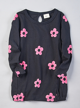 日单女童花朵印花T恤衫813H80043春秋中小童装圆领中长款长袖上衣